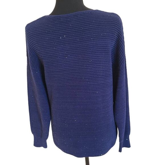 Tommy Bahama Womens Blue Sparkle Cotton Blend V Neck Sweater Small - Picture 4 of 11